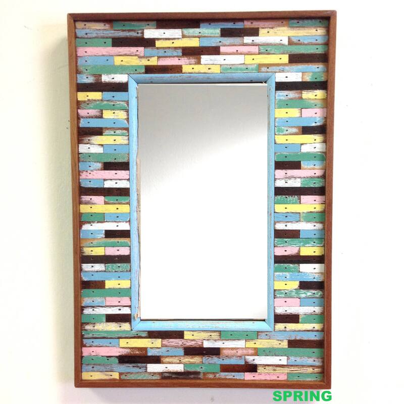 Handmade Recycled Wood Maha Jigsaw Framed Mirror (Thailand) - Spring