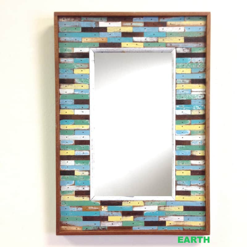 Handmade Recycled Wood Maha Jigsaw Framed Mirror (Thailand)