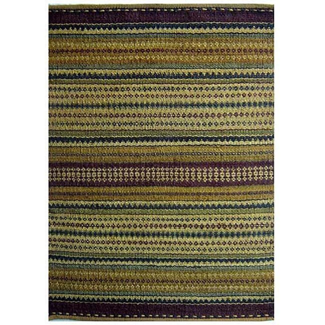 Handwoven Mohawk Green Striped Jute Rug (6' x 9')