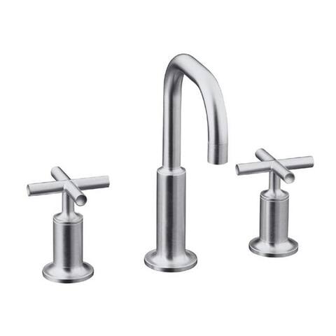 Kohler Polished Chrome Purist Widespread Lavatory Faucet with Low Gooseneck Spout and Low Cross Handles