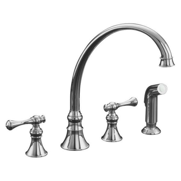 Kohler K 16109 4a Cp Polished Chrome Revival Kitchen Sink Faucet With 9 3 16 Spout Sidespray And Traditional Lever Handles