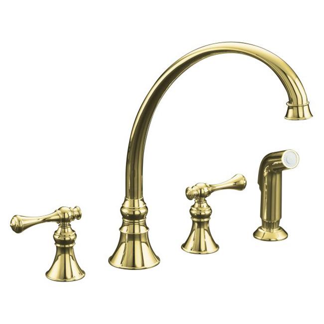 Kohler K 16109 4a pb Vibrant Polished Brass Revival Kitchen Sink Faucet With 9 3/16 Spout, Sidespray And Traditional Lever Hand