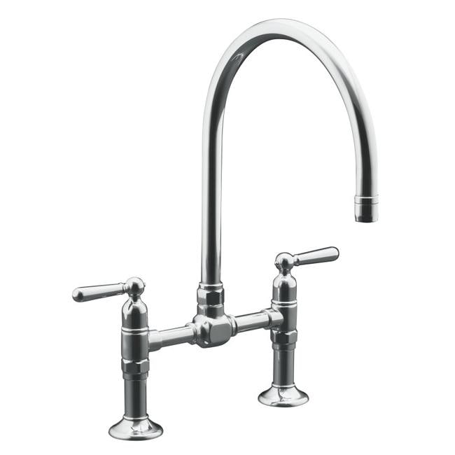 Kohler K 7337 4 s Polished Stainless Hirise Stainless Deck Mount Bridge Kitchen Faucet