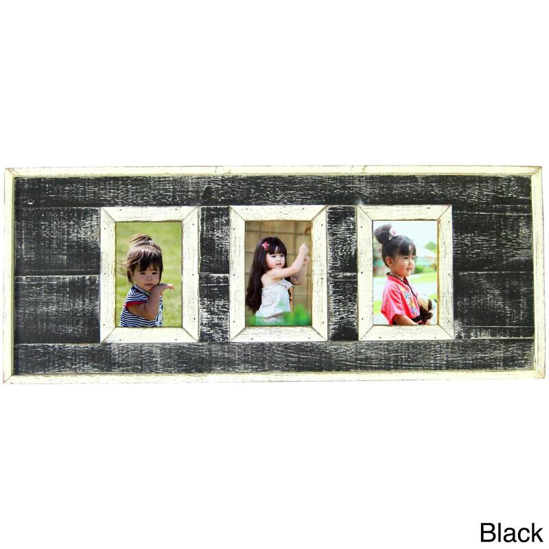 Handmade Recycled Boatwood 3-Window Picture Frame (Thailand) - Black