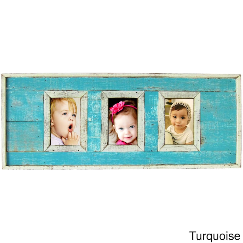 Handmade Recycled Boatwood 3-Window Picture Frame (Thailand) - Turquoise