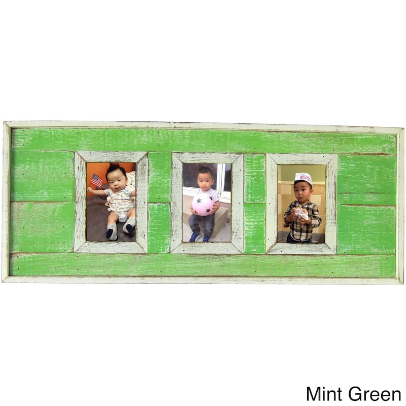 Handmade Recycled Boatwood 3-Window Picture Frame (Thailand) - Mint Green