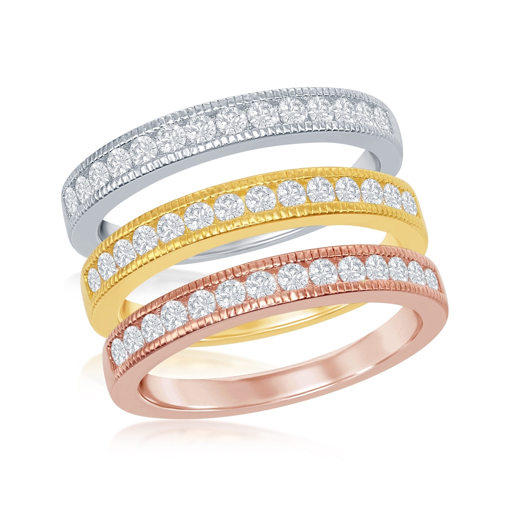 .925 Silver Rose Gold 2 mm Round CZ Eternity Stackable Wedding Ring Band Size 4 .925 Silver Rose Gold 2 mm Round CZ Eternity Stackable Wedding Ring Band Size 4