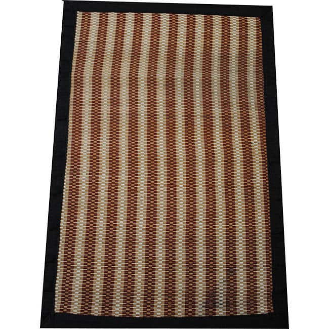 Handmade Brown Striped Rayon from Bamboo Rug - 2' x 3'