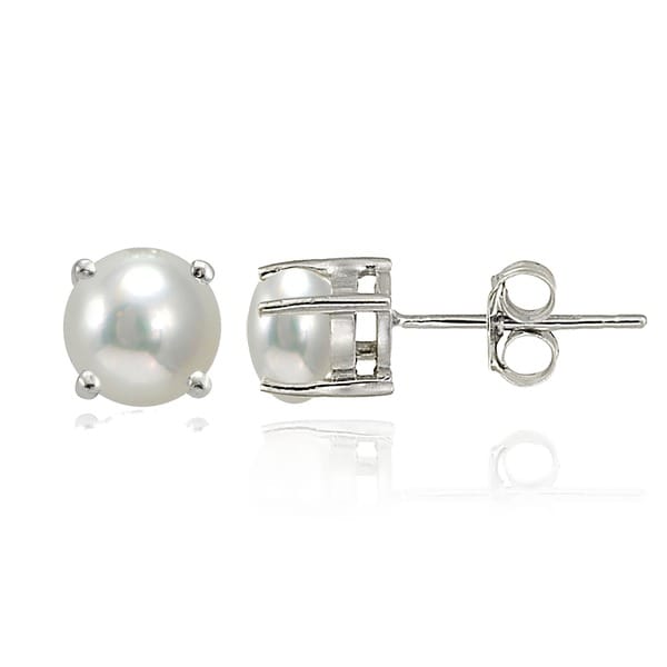 Shop Glitzy Rocks Sterling Silver Freshwater Pearl Stud Earrings (5-6 ...
