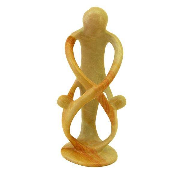 Soapstone Loving Family Embrace 1 Parent 2 Children Statue (Kenya)
