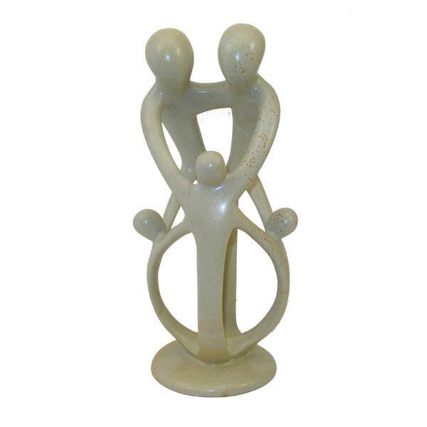 Soapstone Loving Family Embrace 2 Parents 3 Children Statue, Handmade in Kenya