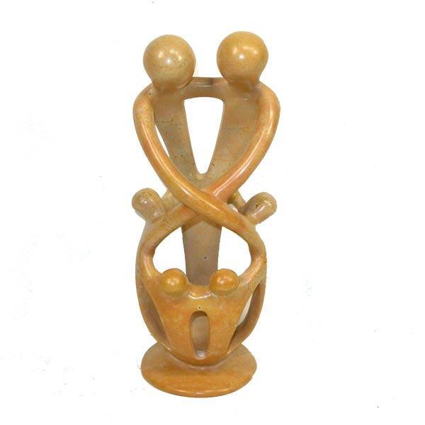 Soapstone Loving Family Embrace 2 Parents 4 Children Statue , Handmade in Kenya