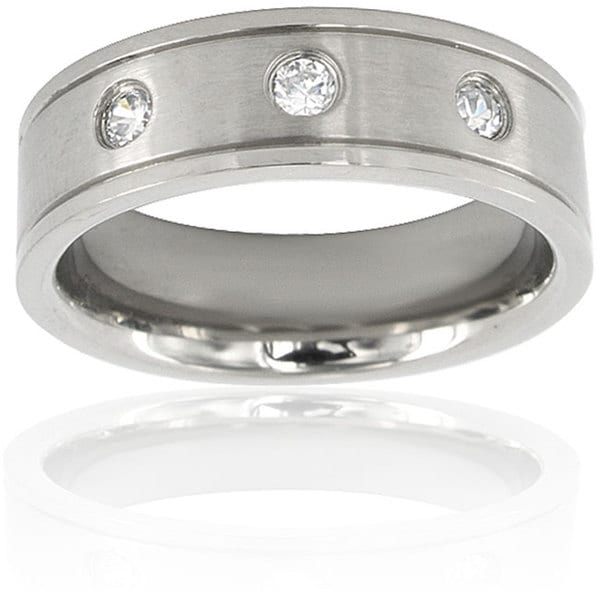 Mens Titanium Cubic Zirconia Grooved Eternity Ring