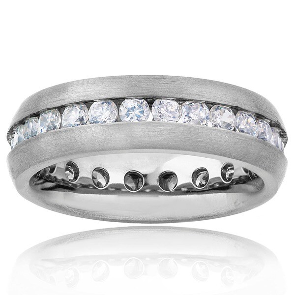 Men's Cubic Zirconia Eternity Brushed Finish Titanium Ring (6mm)
