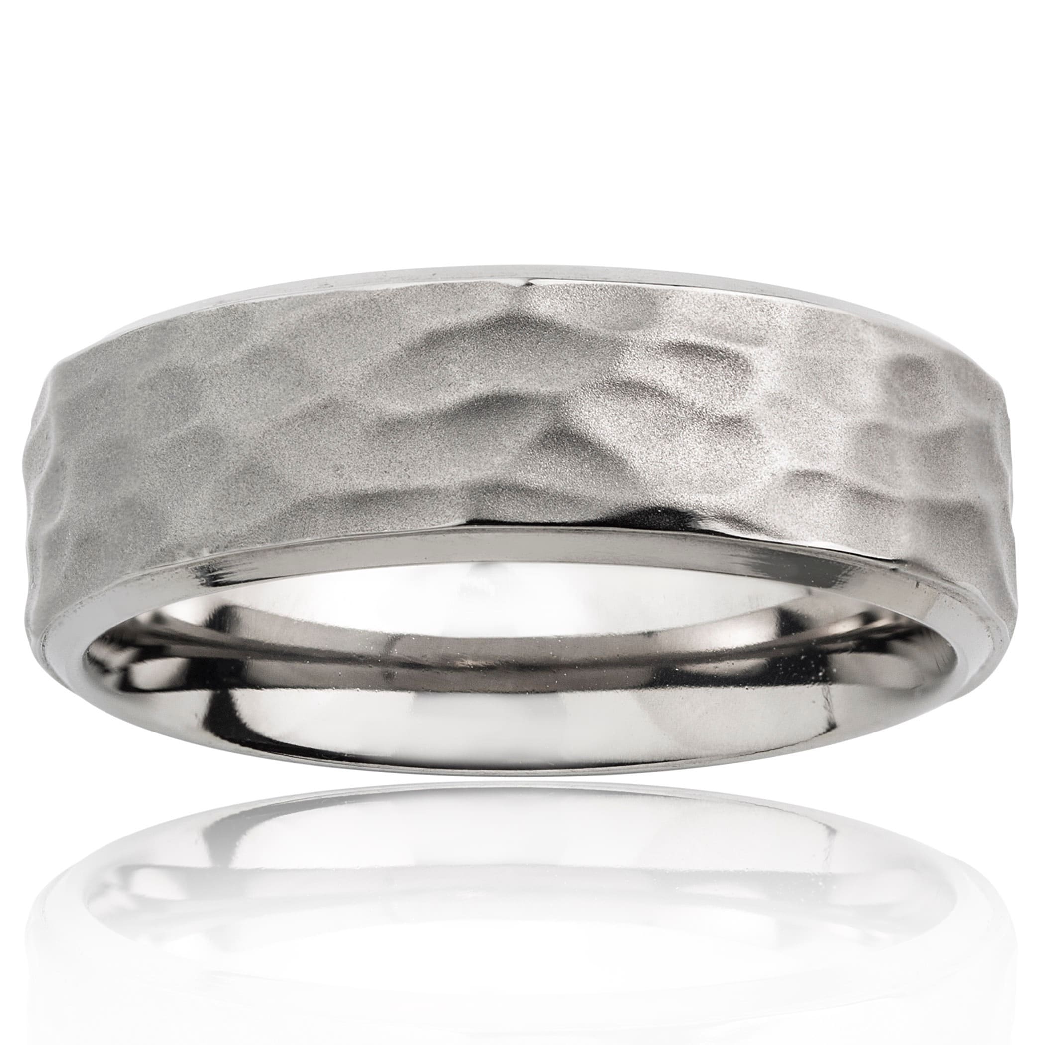 Box Titanium 7mm Grooved Edge Hammered And Polished Band