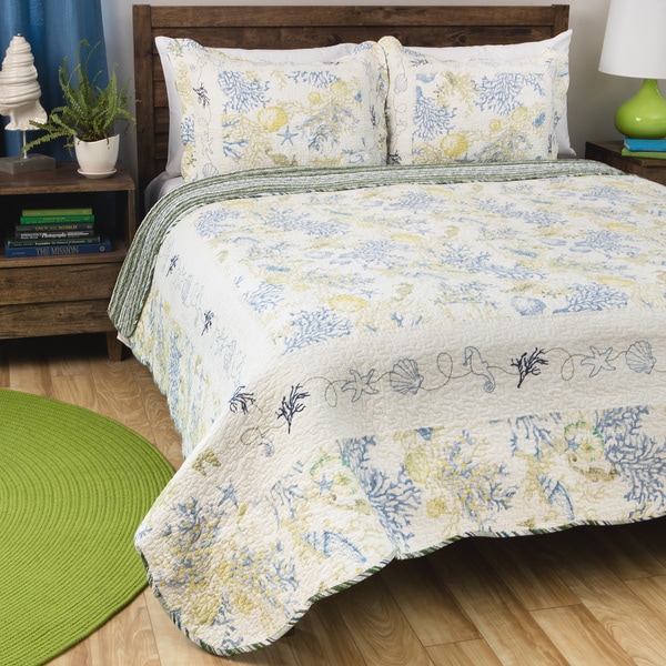 Greenland Home Fashions Coral Blue 3-Piece Quilt Set
