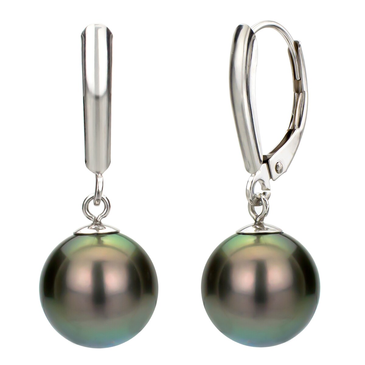 Charming AAA 10-11mm Real natural Tahitian black round pearl earrings 925 silver 