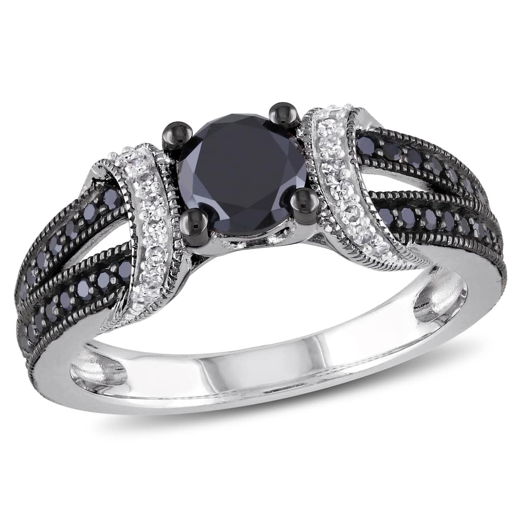 Miadora Black Rhodium-plated 1ct TDW Black and White Diamond Fashion Ring