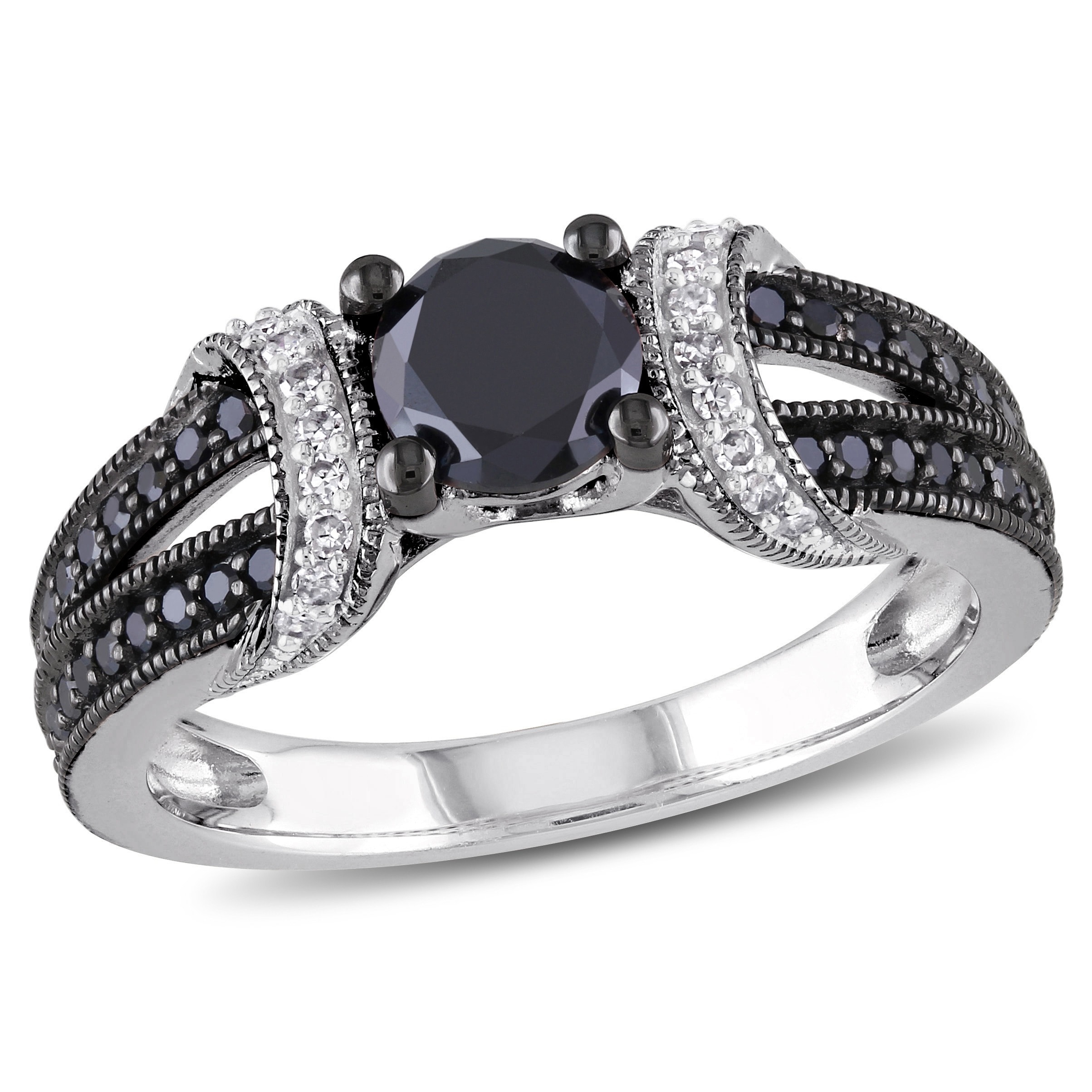 Miadora Black Rhodium-plated 1ct TDW Black and White Diamond Fashion Ring