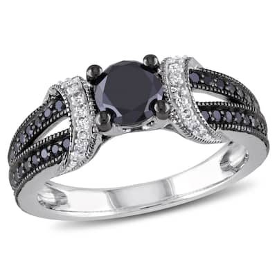 Miadora Black Rhodium-plated 1ct TDW Black and White Diamond Fashion Ring