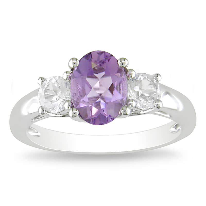 Miadora Sterling Silver Amethyst and Created White Sapphire Ring - Size 5