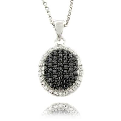 Finesque Sterling Silver Black Diamond Accent Oval Necklace