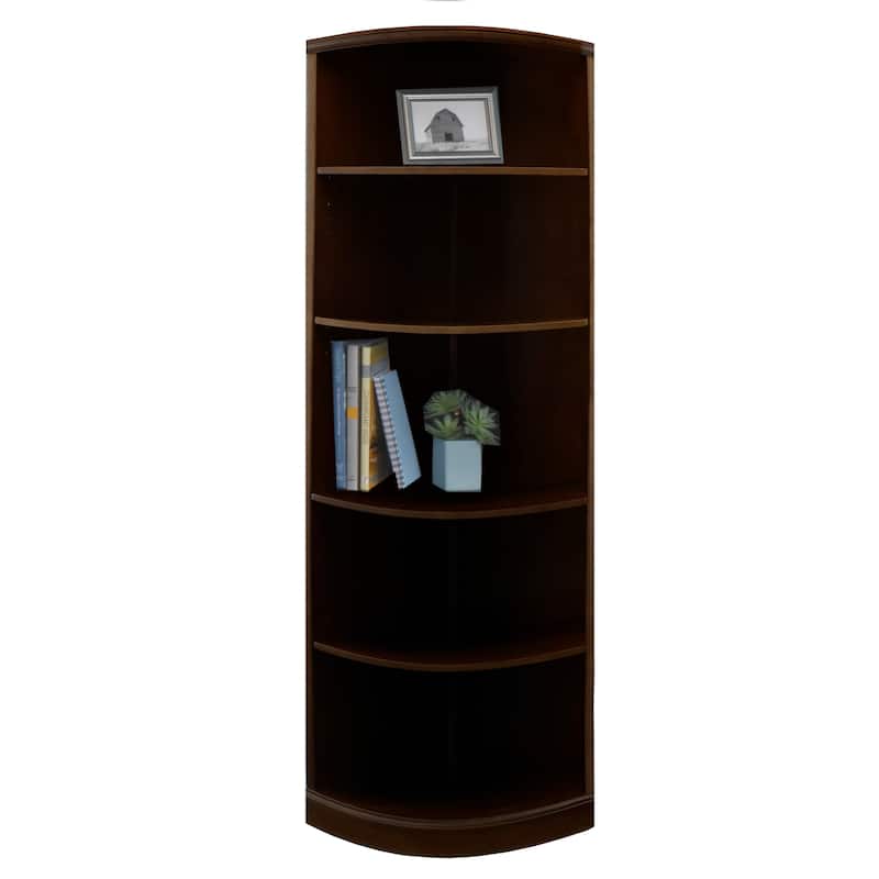 Mayline Sorrento Quarter Round Bookcase, 5 Shelf - Espresso