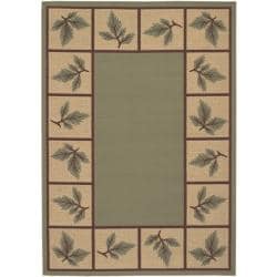 Picnic Green Botanical Border Indoor/Outdoor Rug (3'6 x 5'6) Surya 3x5   4x6 Rugs