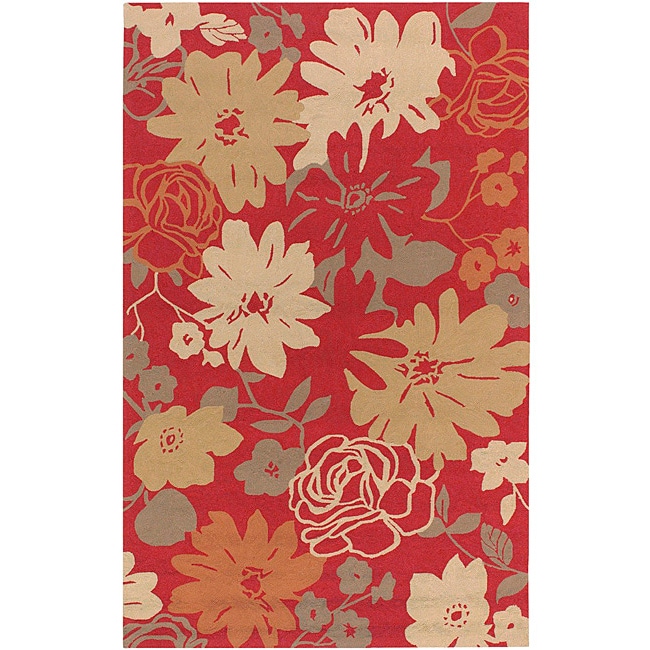 Hand hooked Rain Tomato Red Floral Indoor/outdoor Floral Rug (5 X8)