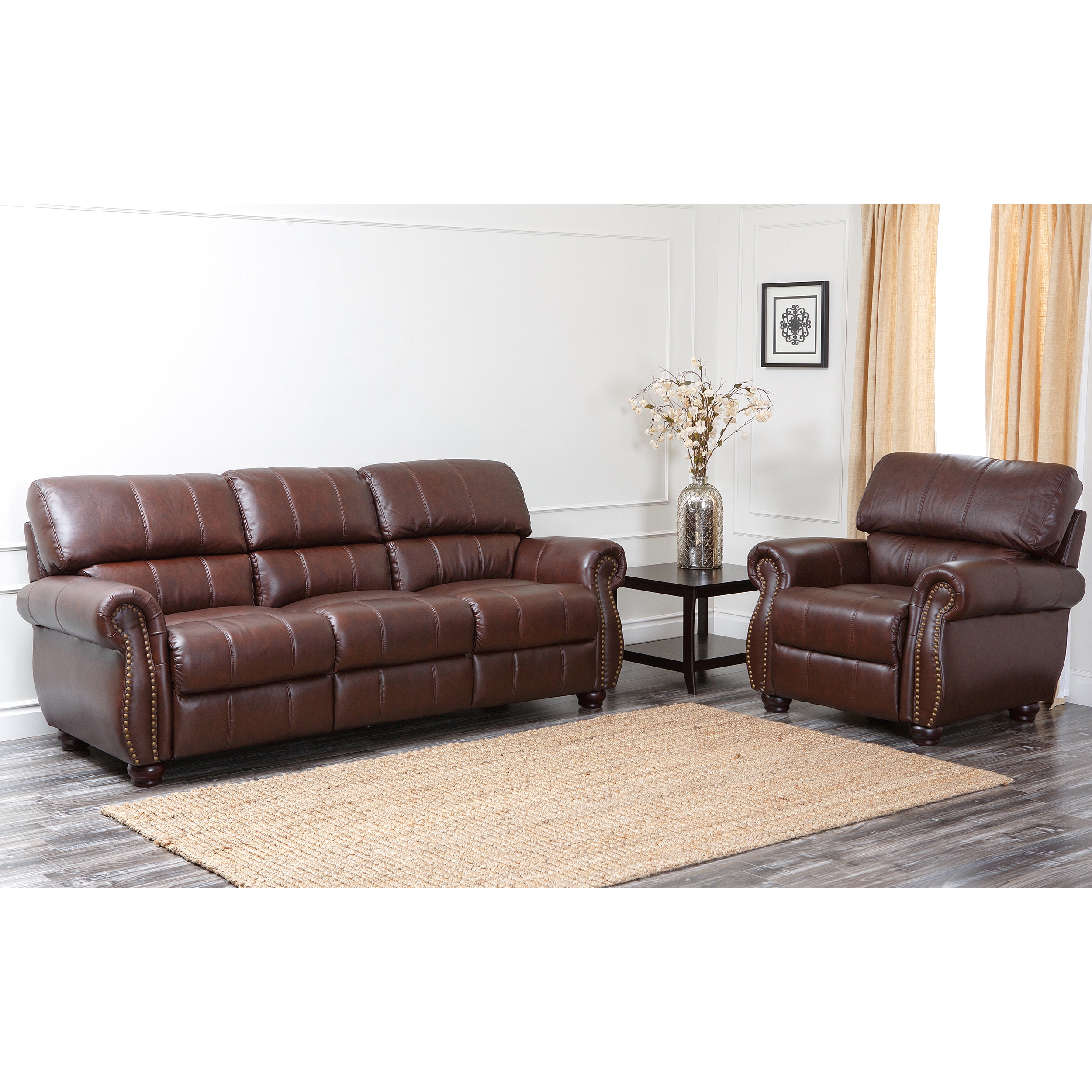 Abbyson Living Ashley Premium Top grain Leather Sofa And Armchair