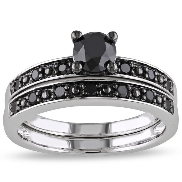 Miadora 1 CT Black Diamond TW Bridal Set Ring Silver Black