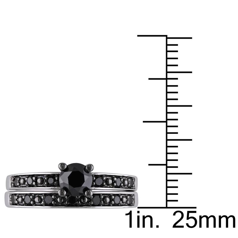 Miadora Silver and Black Rhodium-plated 1 CT Black Diamond TW Bridal Set Ring