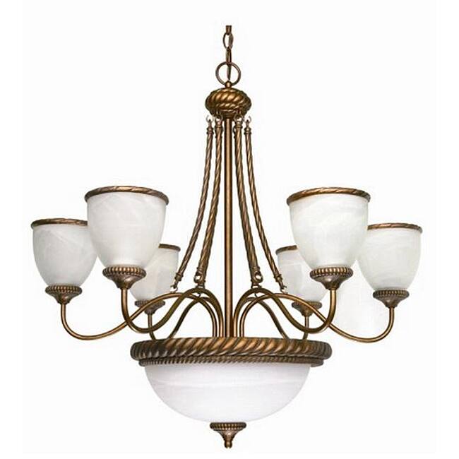 Tet-A-Tet 9-light Old Gold Alabaster Glass Chandelier