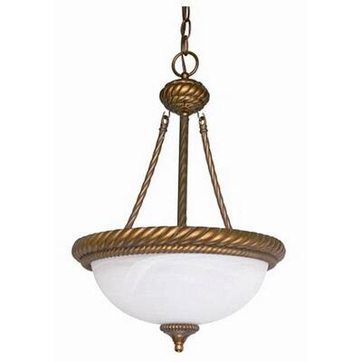 Tet-A-Tet 3-light Old Gold Alabster Glass Bowl Chandelier