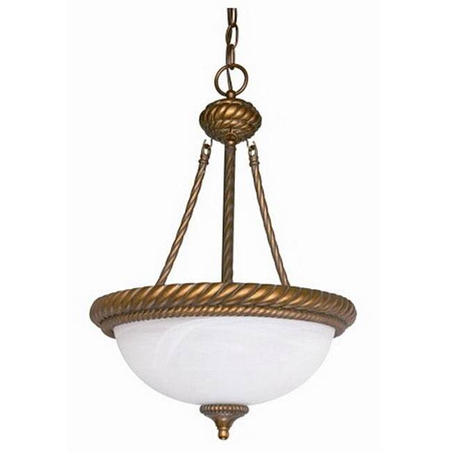 Tet-A-Tet 3-light Old Gold Alabster Glass Bowl Chandelier