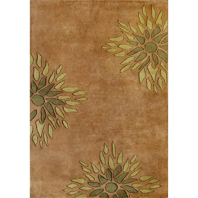 Handmade Brown Floral Wool Rug (5 X 8)