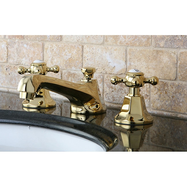 Kingston Brass Metropolitan Polished Brass Widespread Bathroom Faucet - Solid Cross