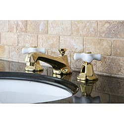 Kingston Brass Metropolitan Polished Brass Widespread Bathroom Faucet - Porcelain Cross