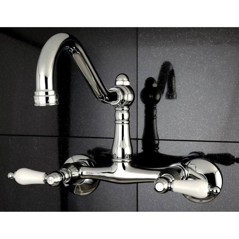 Kingston Brass Adjustable Chrome Wallmount Kitchen Faucet - pocelain lever handles