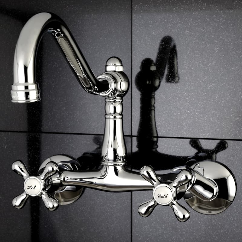 Kingston Brass Adjustable Chrome Wallmount Kitchen Faucet - Solid Cross Handles