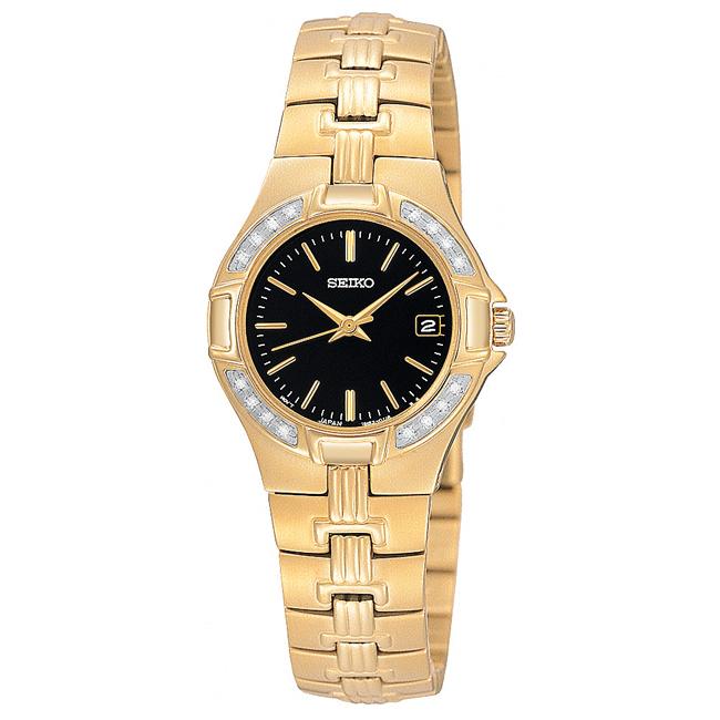 Seiko Womens Dress Goldplated Steel Diamond Accent Watch