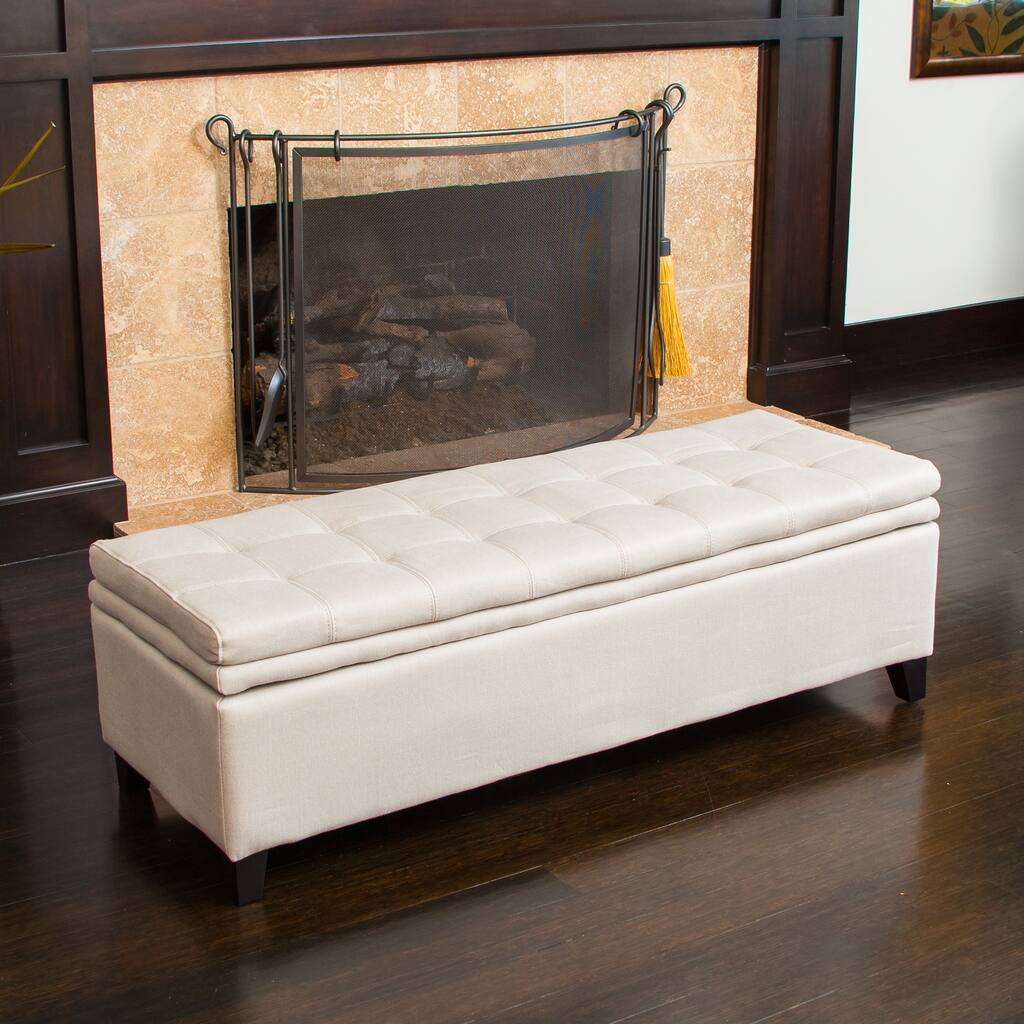 Brighton Sand Linen Storage Ottoman by Christopher Knight Home