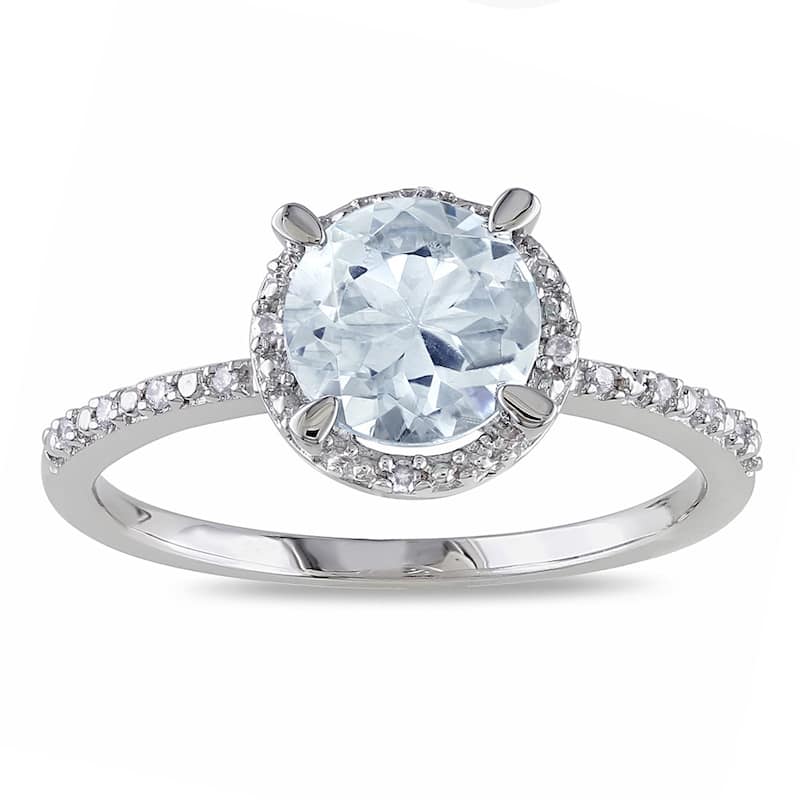 Miadora Sterling Silver Blue Round Aquamarine and Diamond Accent Ring - 5 - White