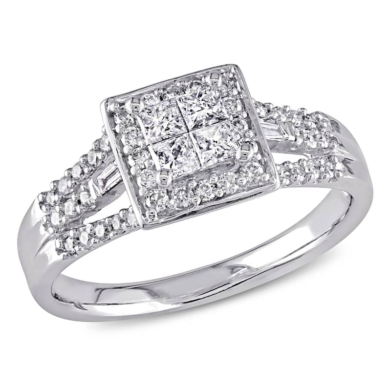 Miadora 10k White Gold 1/2ct TDW Diamond Halo Engagement Ring