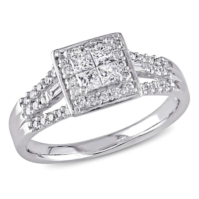 Miadora 10k White Gold 1/2ct TDW Diamond Halo Engagement Ring