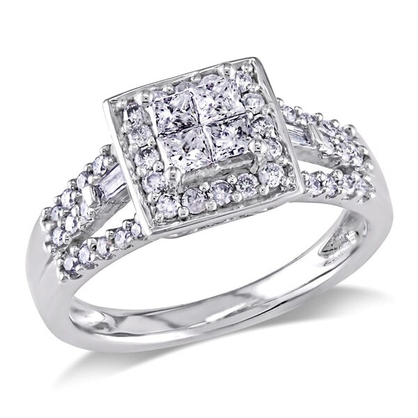 Miadora 10k White Gold 1/2ct TDW Diamond Halo Engagement Ring