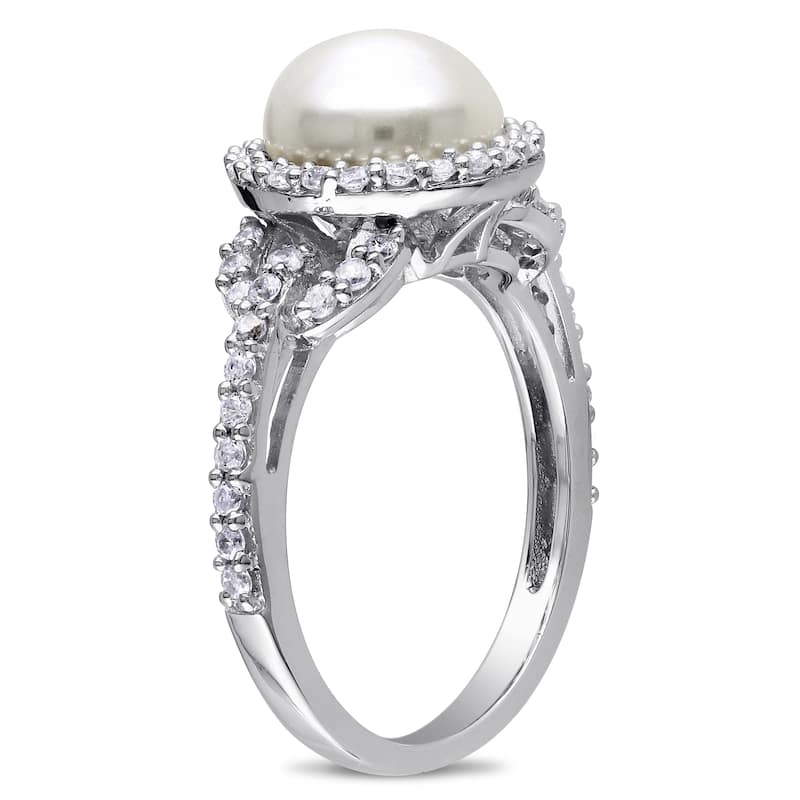 Miadora Sterling Silver Cubic Zirconia and Pearl Ring (8.5-9 mm)