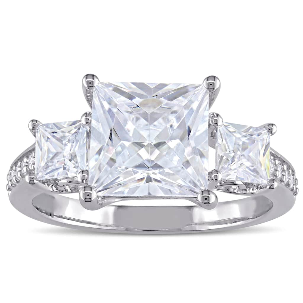 Miadora Sterling Silver Square-cut Cubic Zirconia 3-Stone Engagement Ring