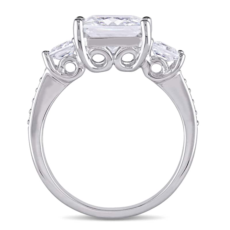 Miadora Sterling Silver Square-cut Cubic Zirconia 3-Stone Engagement Ring