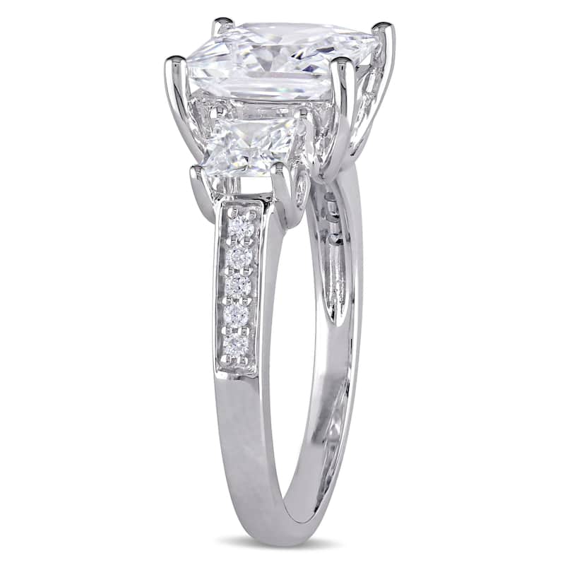 Miadora Sterling Silver Square-cut Cubic Zirconia 3-Stone Engagement Ring